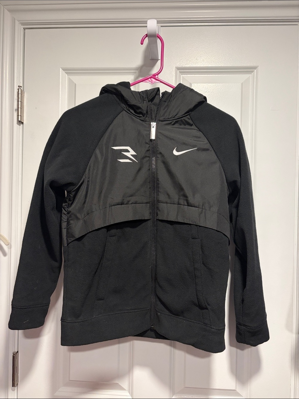 Nike Kids Black Hooded Zip-Up Jacket with White Logos
